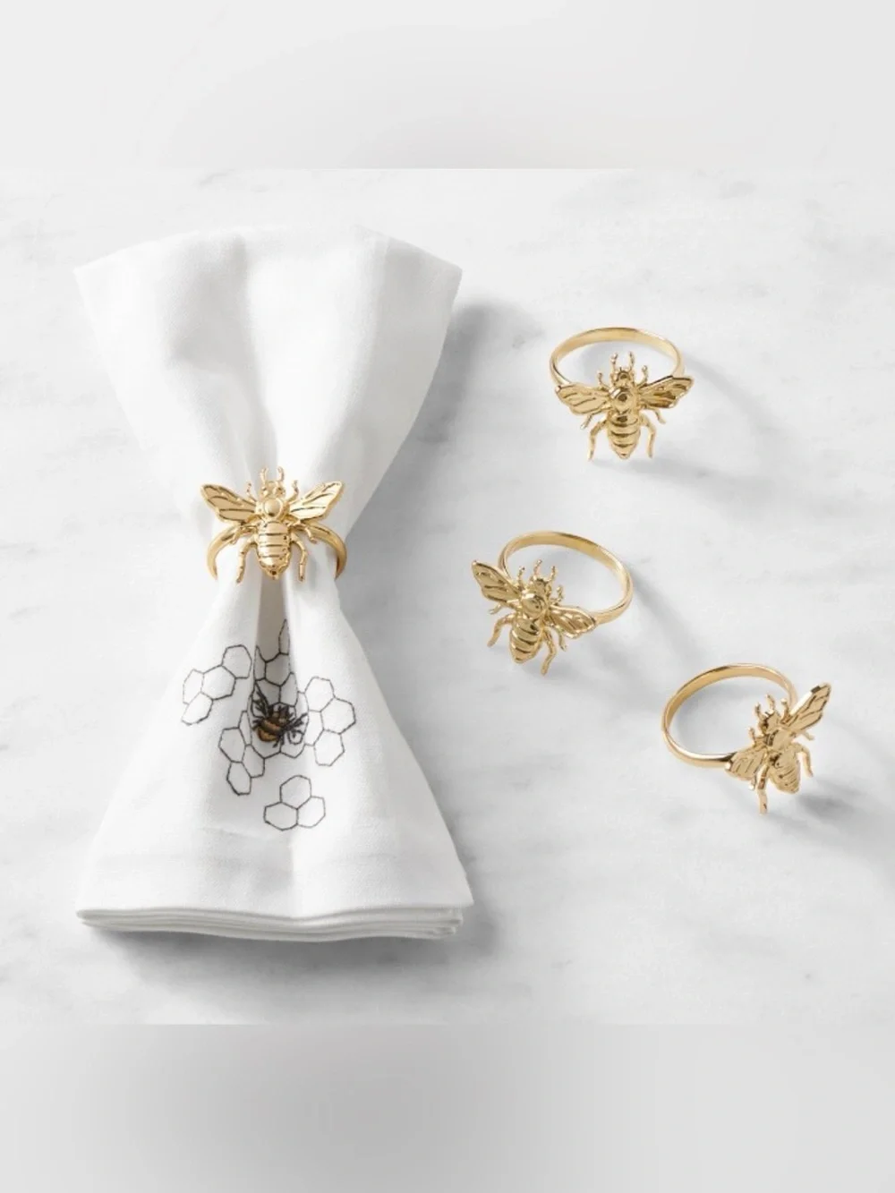 Williams Sonoma Polished Gold Bee Cocktail Ring ( Set of 4 )